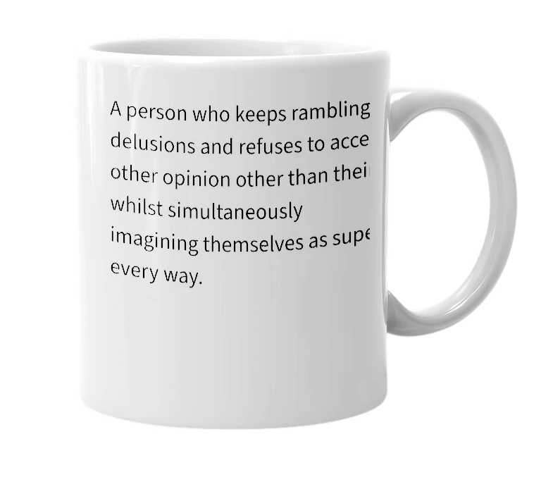 White mug with the definition of 'Schizo-Beta'