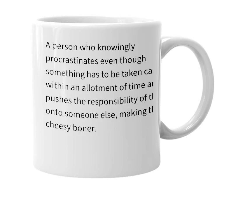 White mug with the definition of 'Cheesy Boner'