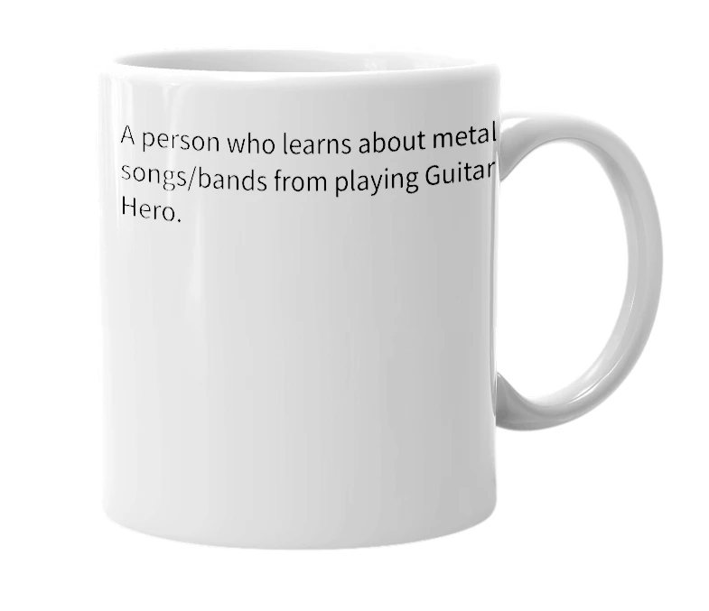 White mug with the definition of 'Guitar Hero Nerd'