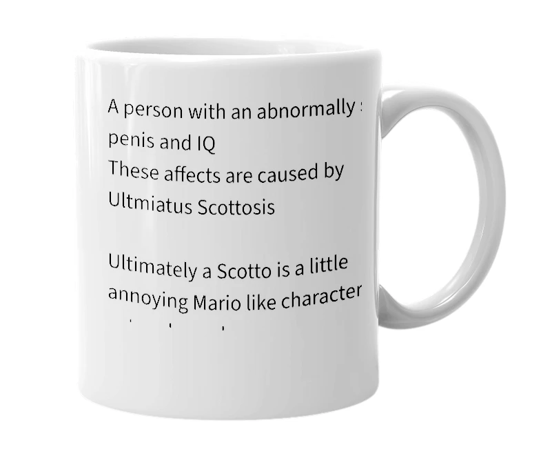 White mug with the definition of 'Scotto'
