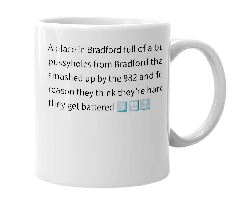 White mug with the definition of 'B-side'