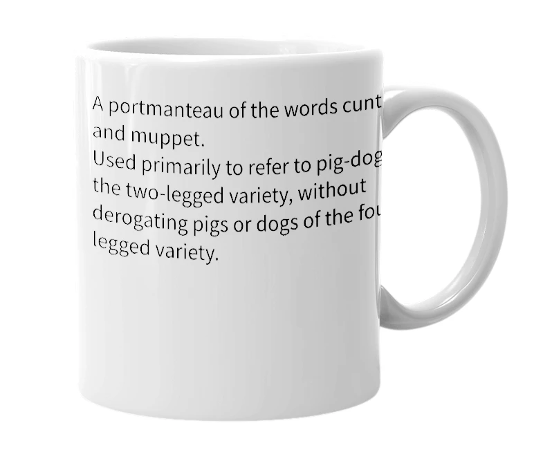White mug with the definition of 'cuppet'