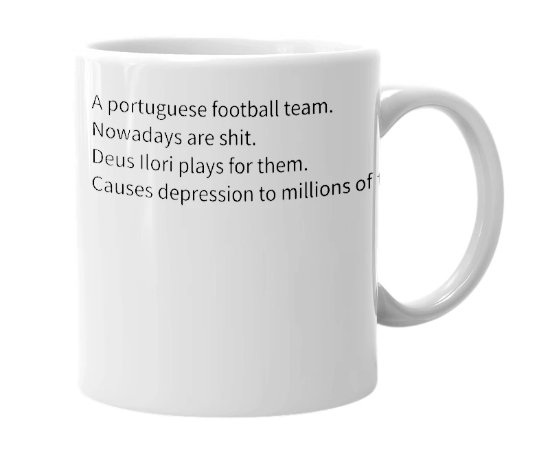 White mug with the definition of 'Sporting Clube de Portugal'