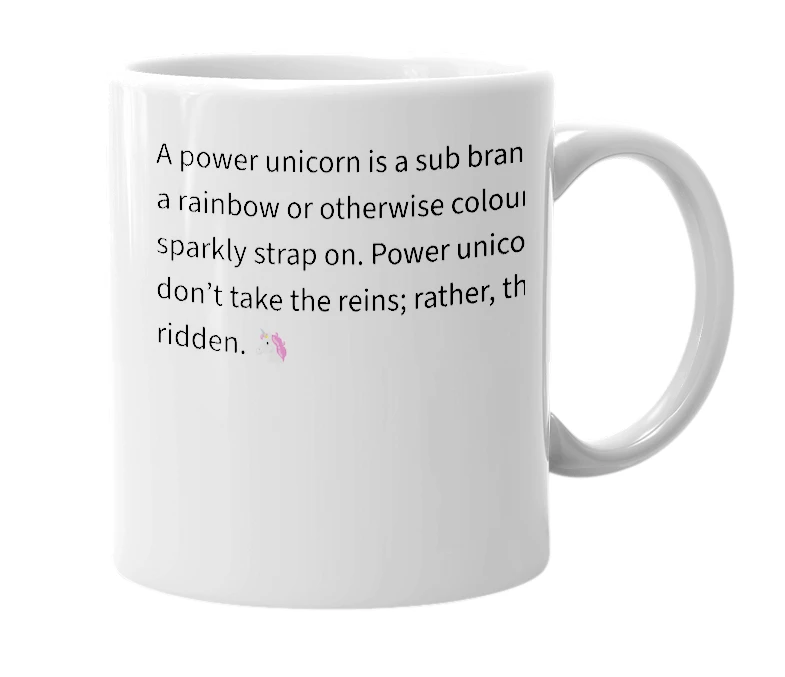 White mug with the definition of 'Power unicorn'