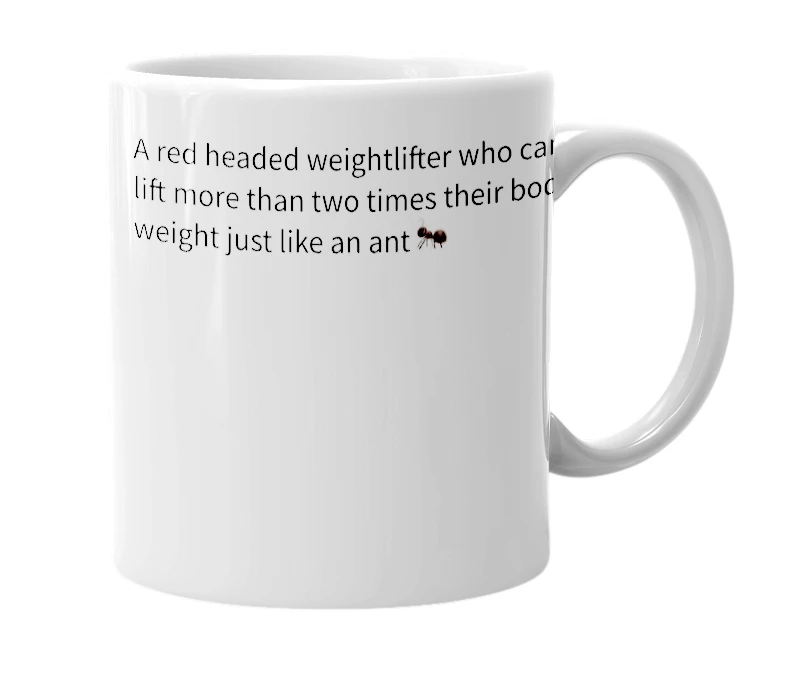 White mug with the definition of 'Fire ant'