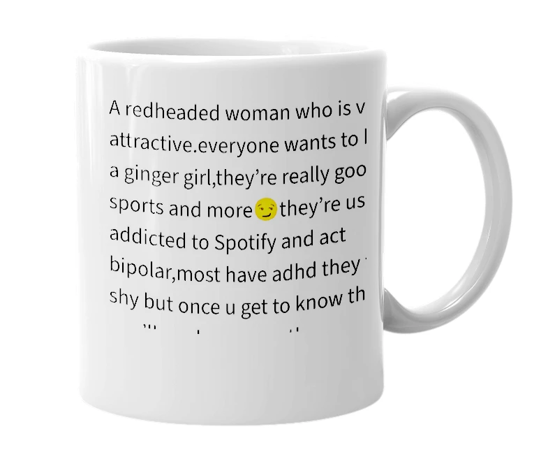 White mug with the definition of 'ginger woman'
