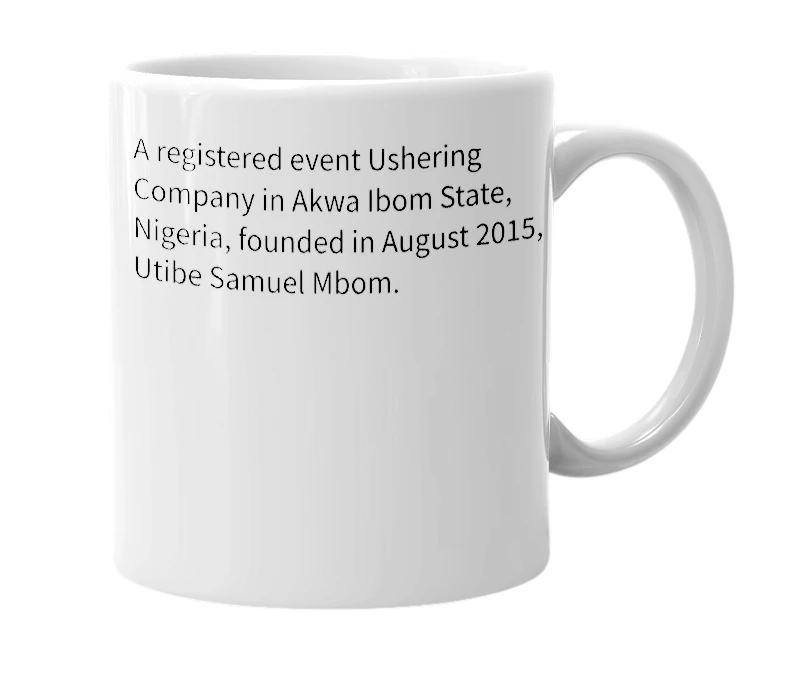 White mug with the definition of 'Mirabeeque Ovations'