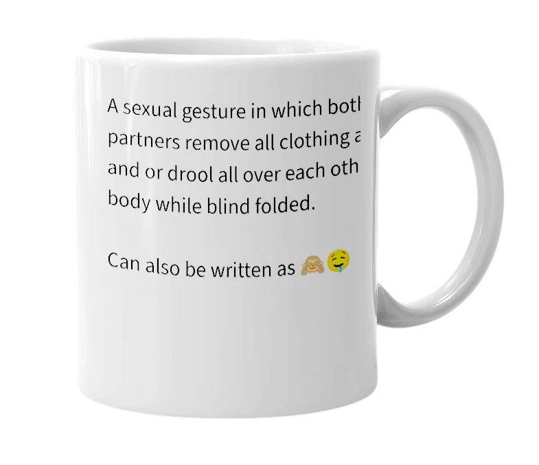 White mug with the definition of 'Blind Drooling Monkey'