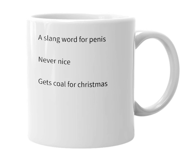 White mug with the definition of 'klaus'