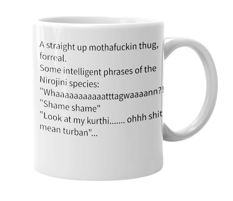 White mug with the definition of 'Nirojini'