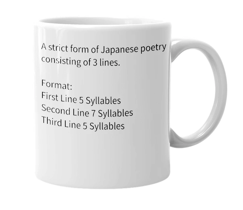 White mug with the definition of 'haiku'
