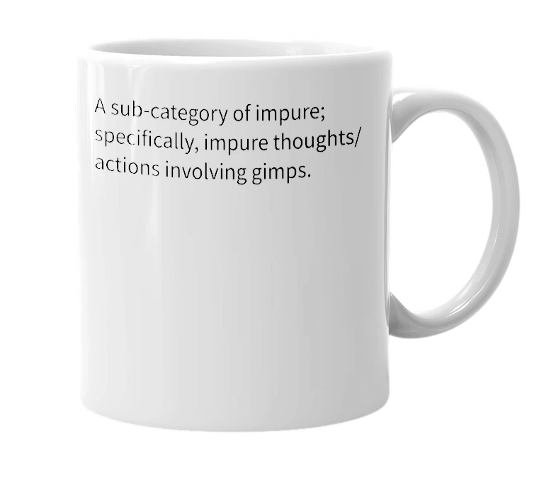 White mug with the definition of 'gimpure'