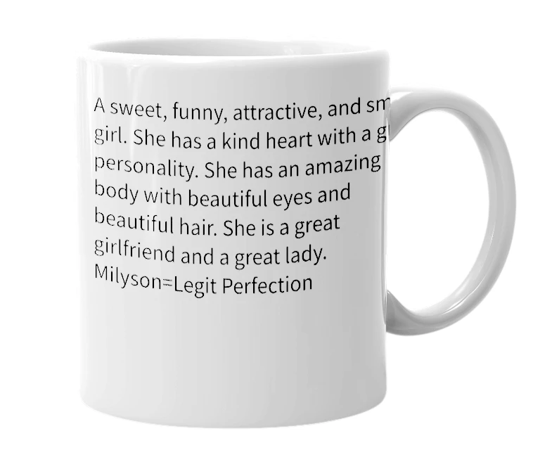 White mug with the definition of 'Milyson'