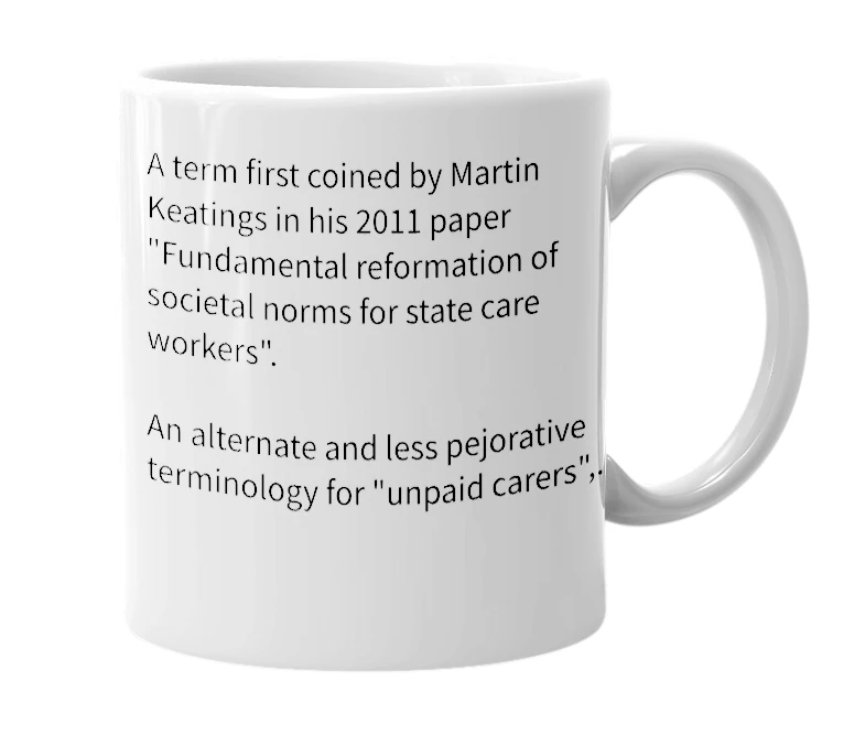 White mug with the definition of 'State Care Workers (SWC's)'