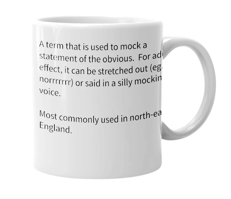 White mug with the definition of 'norr'