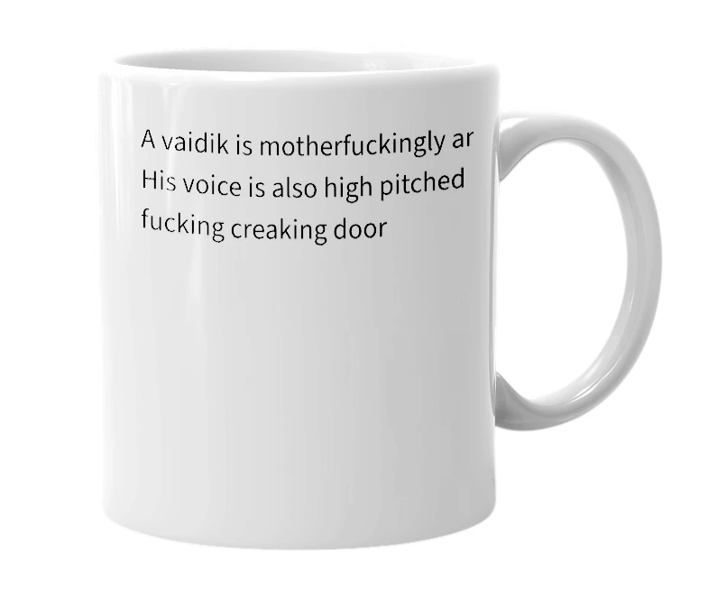 White mug with the definition of 'Vaidik'