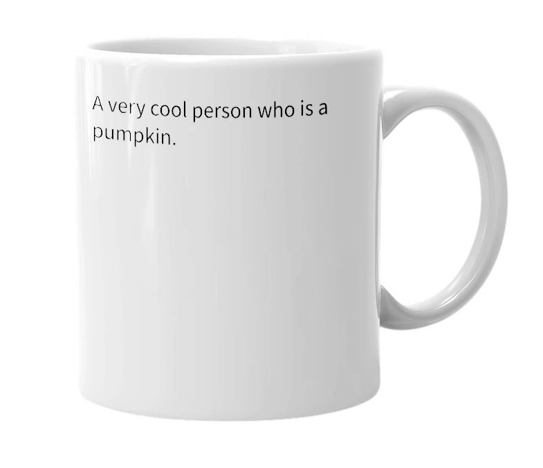 White mug with the definition of 'pumpkin person'