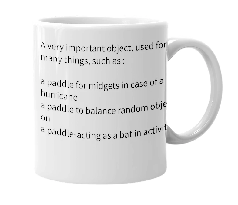 White mug with the definition of 'Midget Paddle'