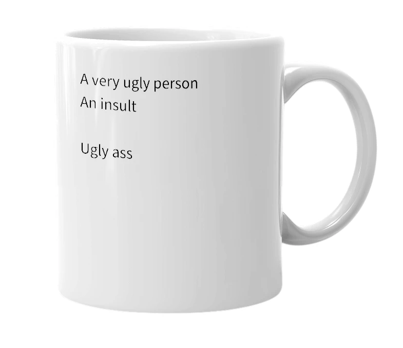 White mug with the definition of 'Uglass'