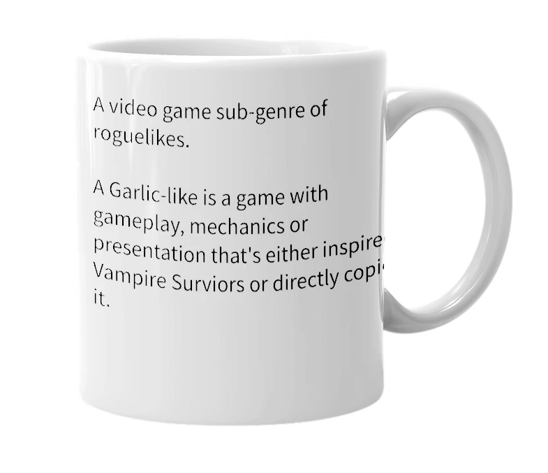 White mug with the definition of 'Garlic Like'