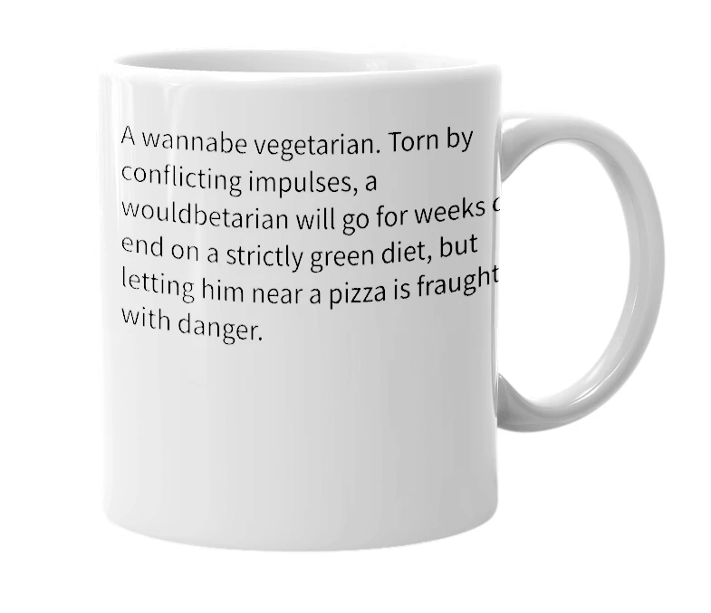 White mug with the definition of 'Wouldbetarian'