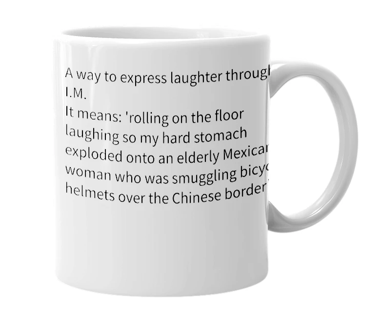 White mug with the definition of 'roflshmseuaemhwsbhotbtc'