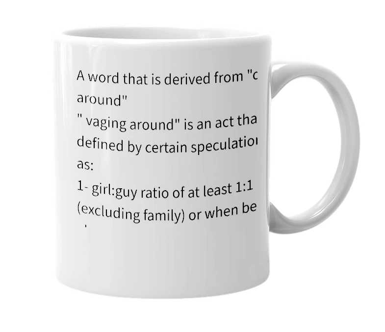 White mug with the definition of 'Vaging (Vag-ing)'