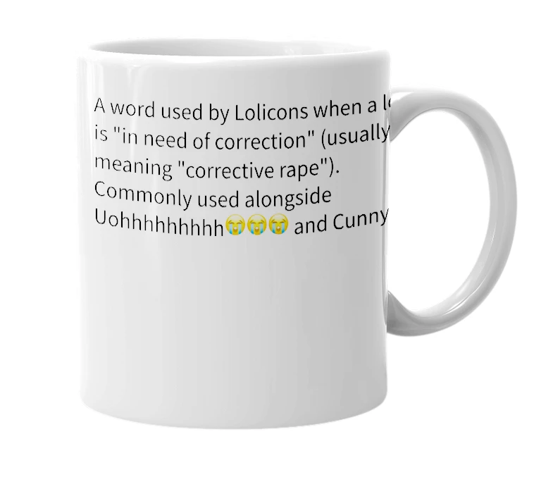 White mug with the definition of 'Need Correction 💢💢'