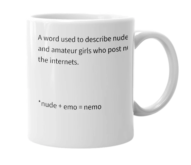 White mug with the definition of 'Nemos'