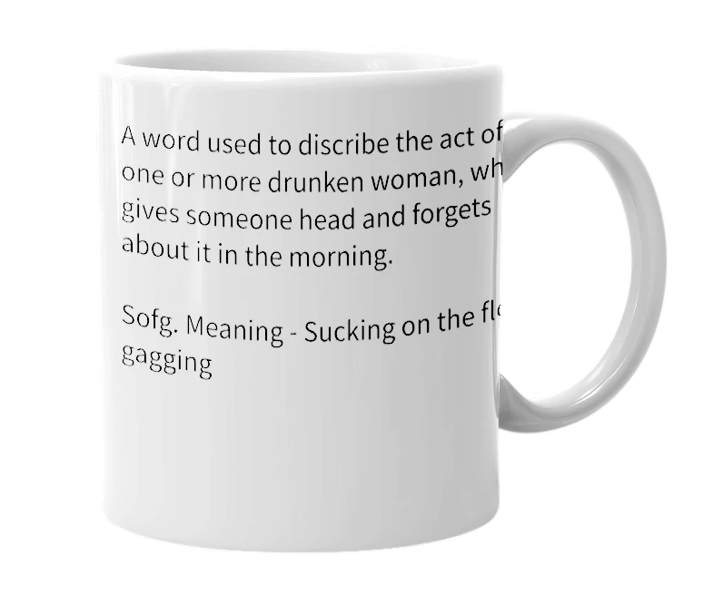 White mug with the definition of 'sofg'