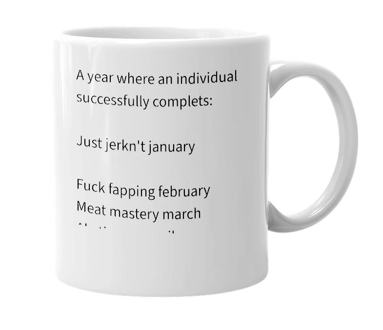 White mug with the definition of 'Sigma year'