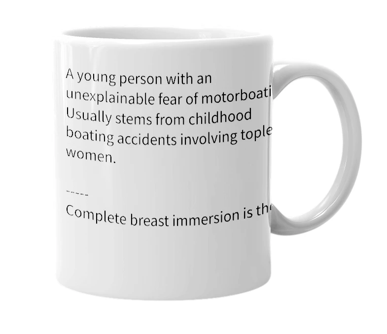 White mug with the definition of 'boat buzzer'