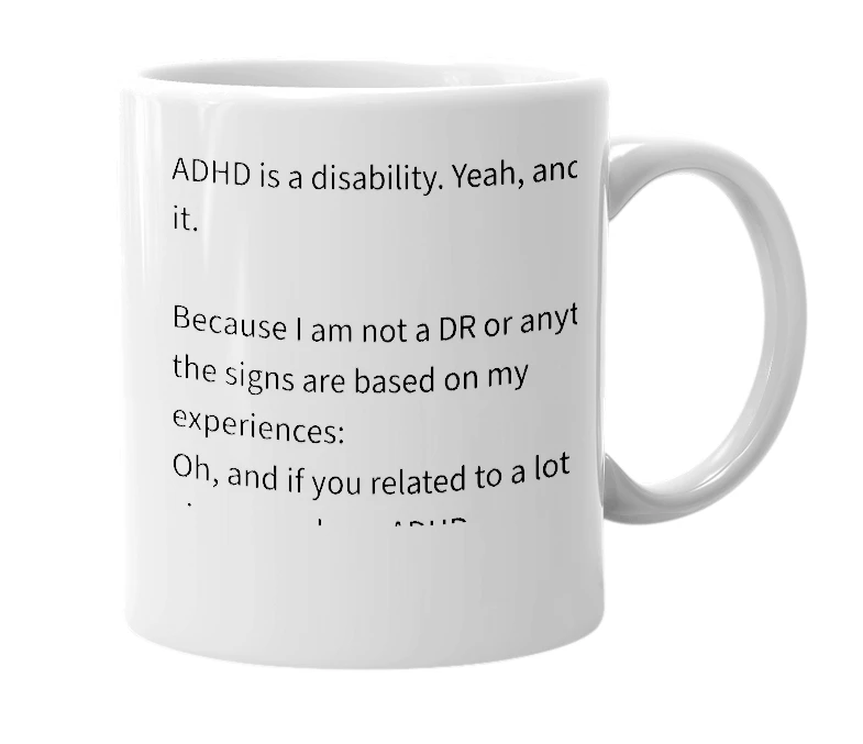 White mug with the definition of 'ADHD'