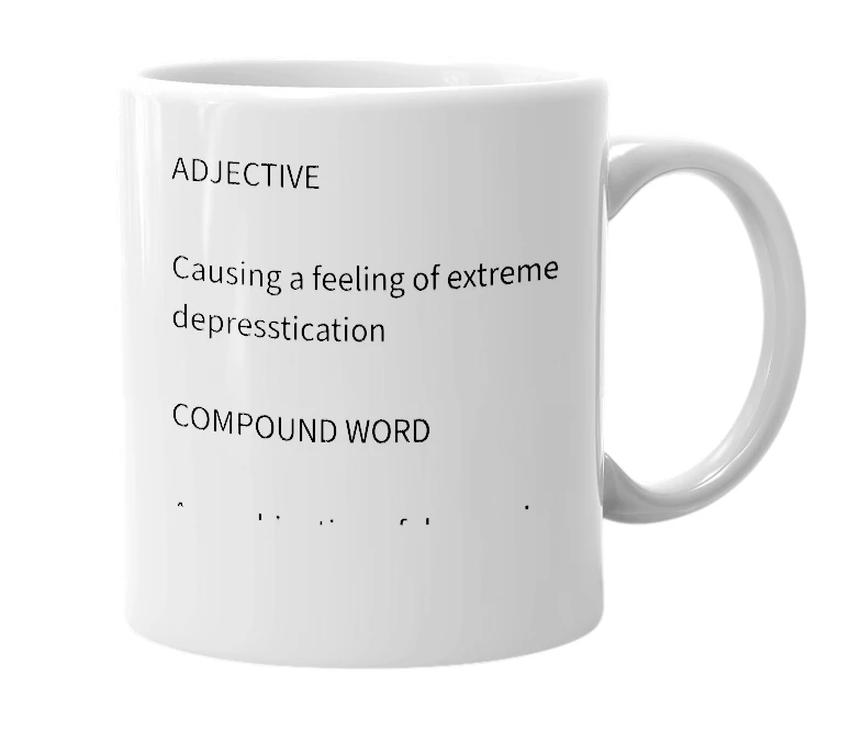 White mug with the definition of 'Depressticating'