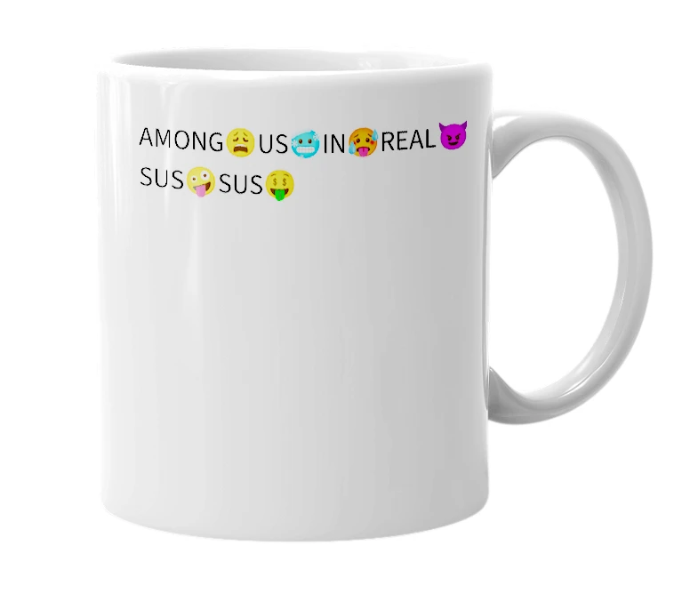 White mug with the definition of 'Among us in real life'