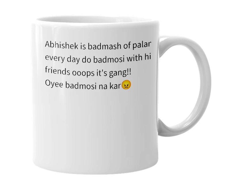 White mug with the definition of 'Abhishek'