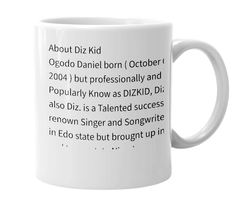 White mug with the definition of 'DIZ KID'