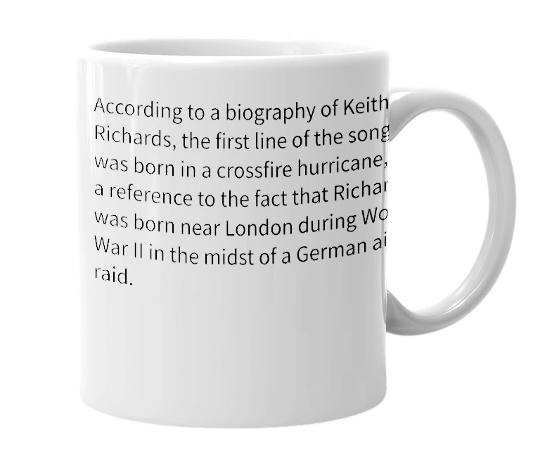 White mug with the definition of 'Crossfire Hurricane'