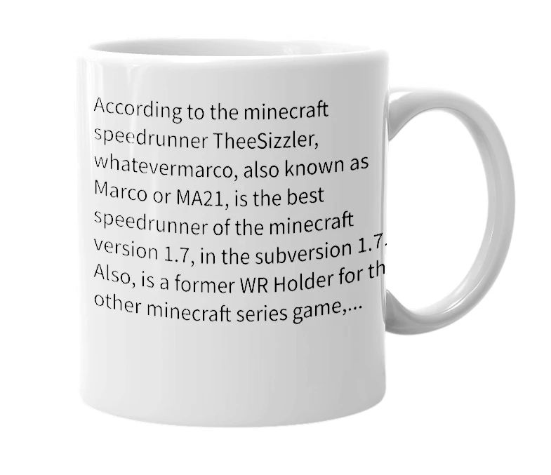 White mug with the definition of 'whatevermarco'
