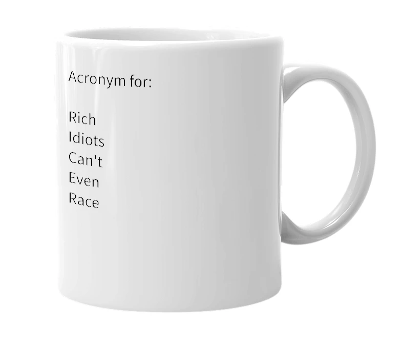 White mug with the definition of 'ricer'