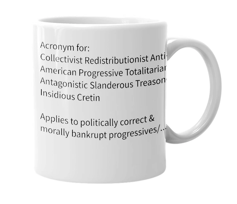 White mug with the definition of 'C.R.A.P.T.A.S.T.I.C.'