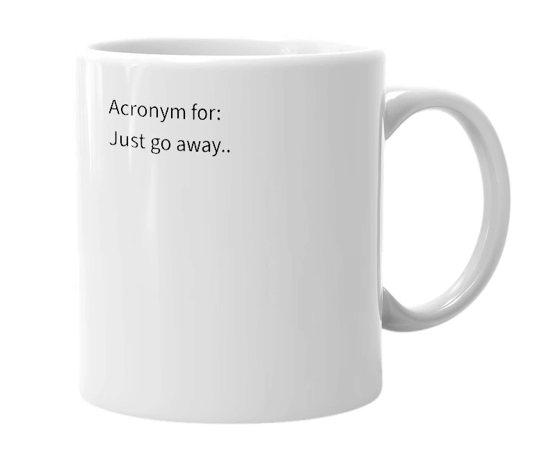 White mug with the definition of 'JGA'