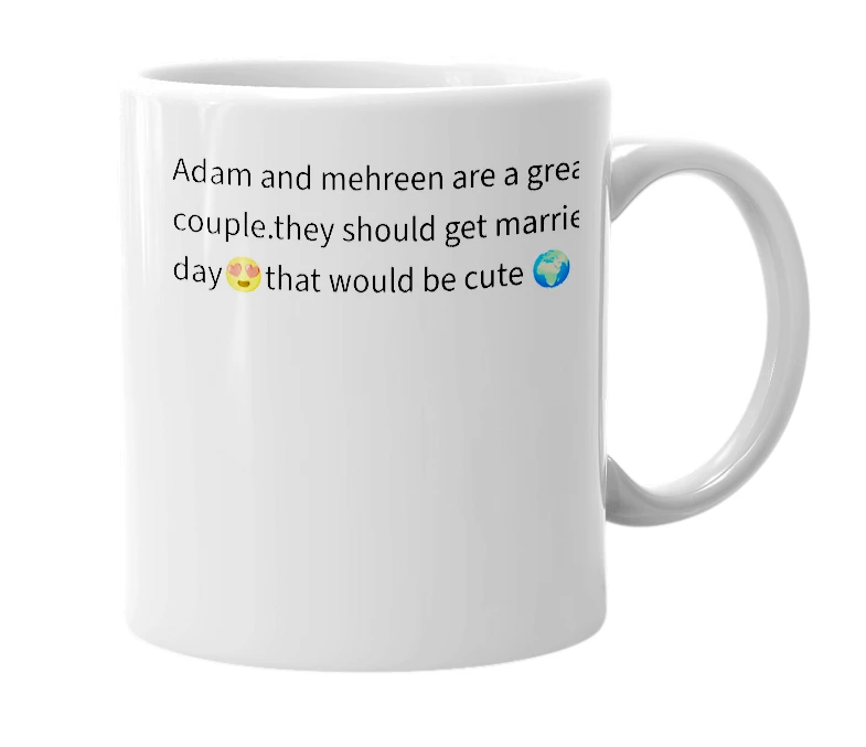 White mug with the definition of 'adam and mehreen'