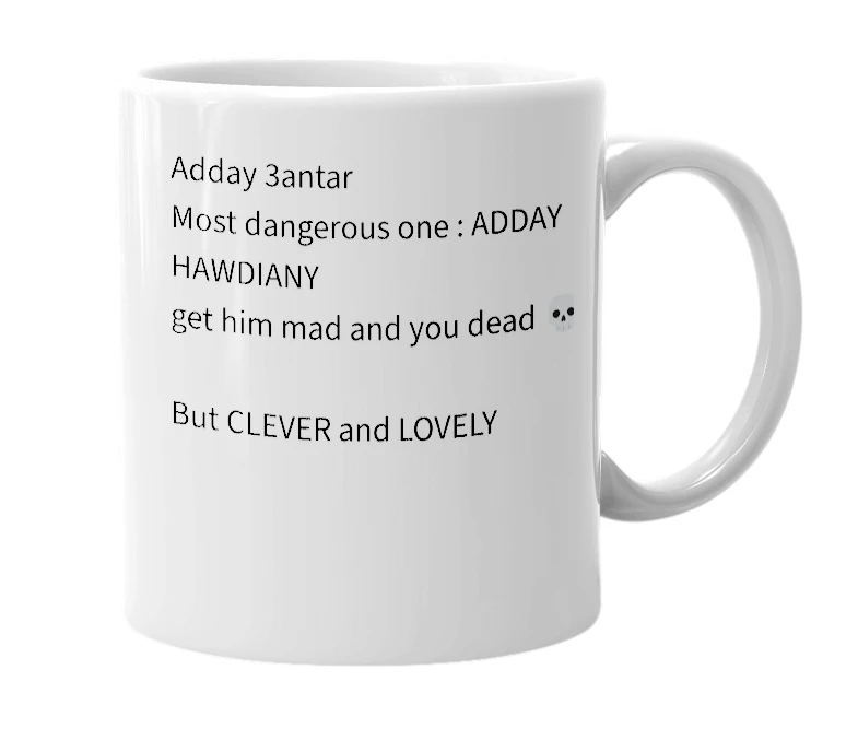 White mug with the definition of 'Adday'