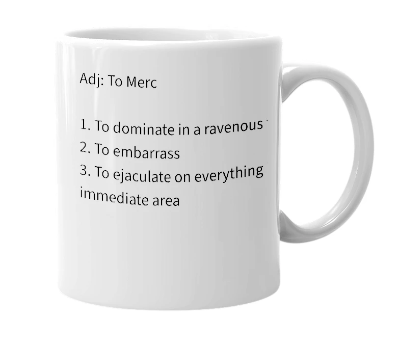 White mug with the definition of 'Merc'