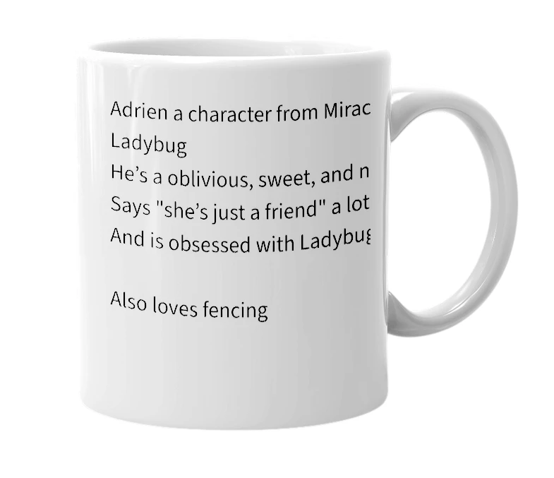 White mug with the definition of 'Adrien'