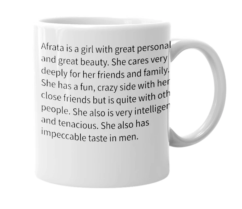 White mug with the definition of 'Afrata'