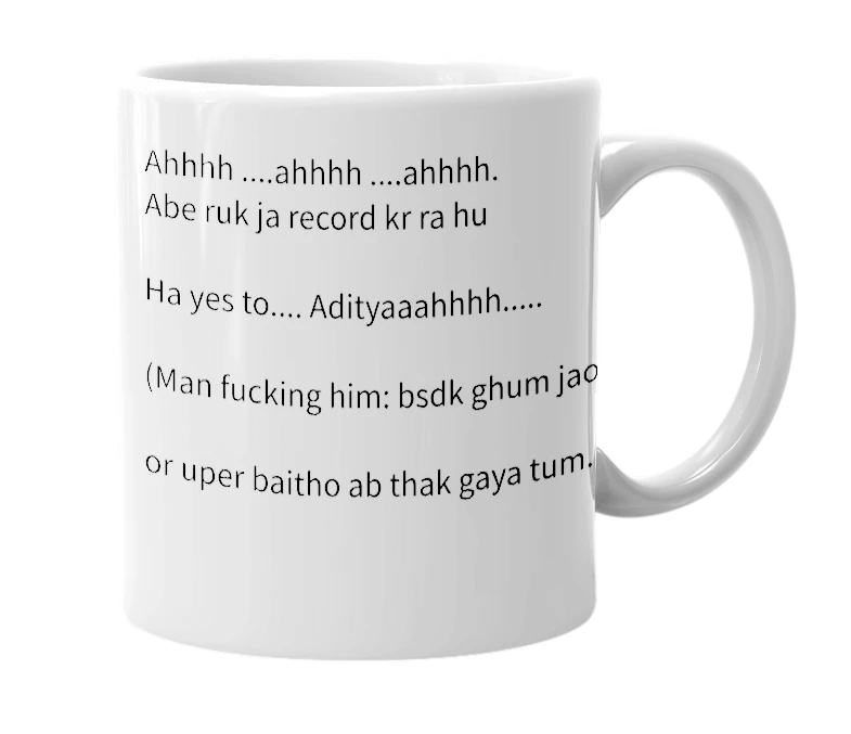 White mug with the definition of 'Aditya Rawat'