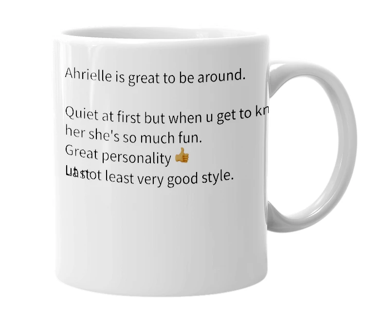 White mug with the definition of 'Ahrielle'