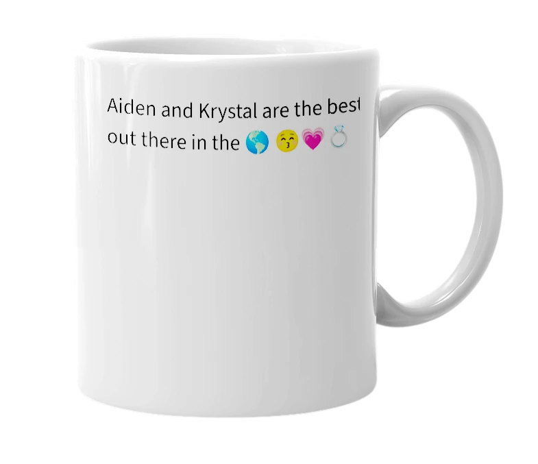 White mug with the definition of 'Krystal+Aiden'